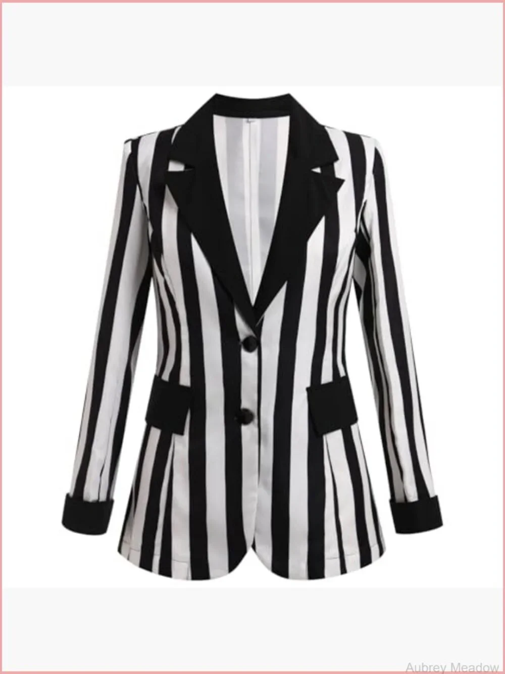 Striped Button Front Blazer Long Sleeve Notched Lapel Office Jacket